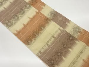 金通し横段に抽象花菱模様織出し全通袋帯